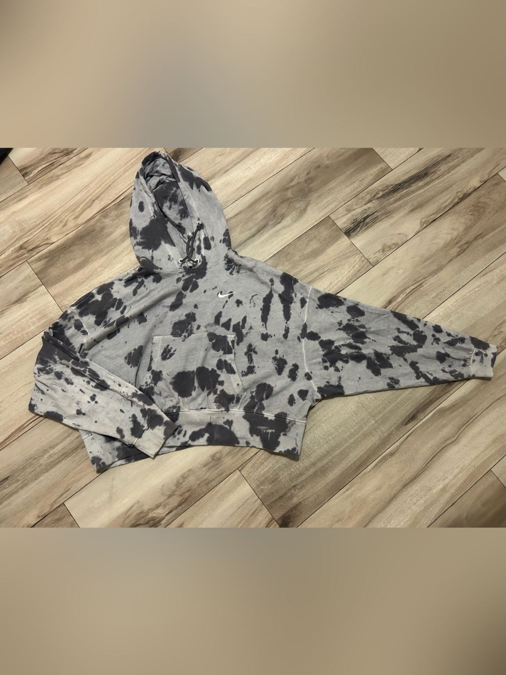Nike Women's Tie Dye Hoodie Sweatshirt Oversized Crop Washed Jersey Gray